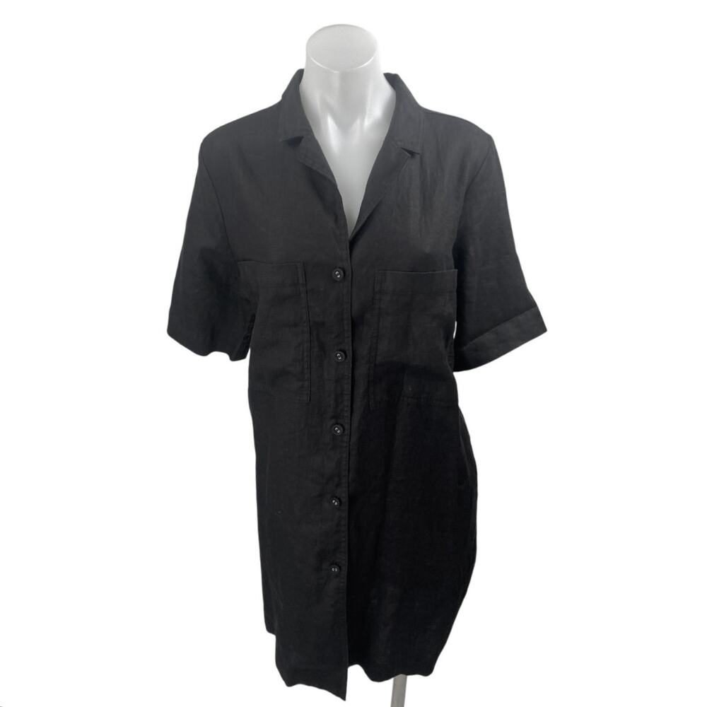 Everlane Women's Black Short Sleeve Pocket Button Down Mini Shirt Dress Size M